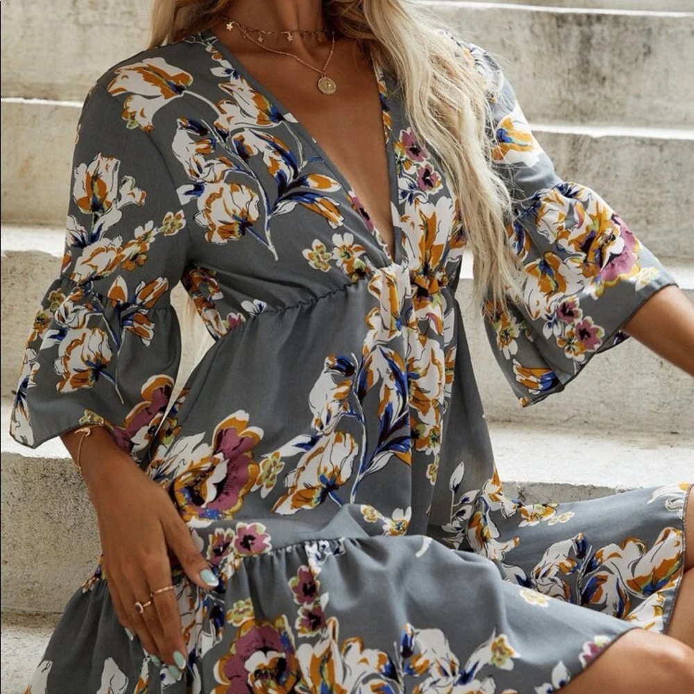 Floral print ruffle hem A-line dress - Picture 6 of 6